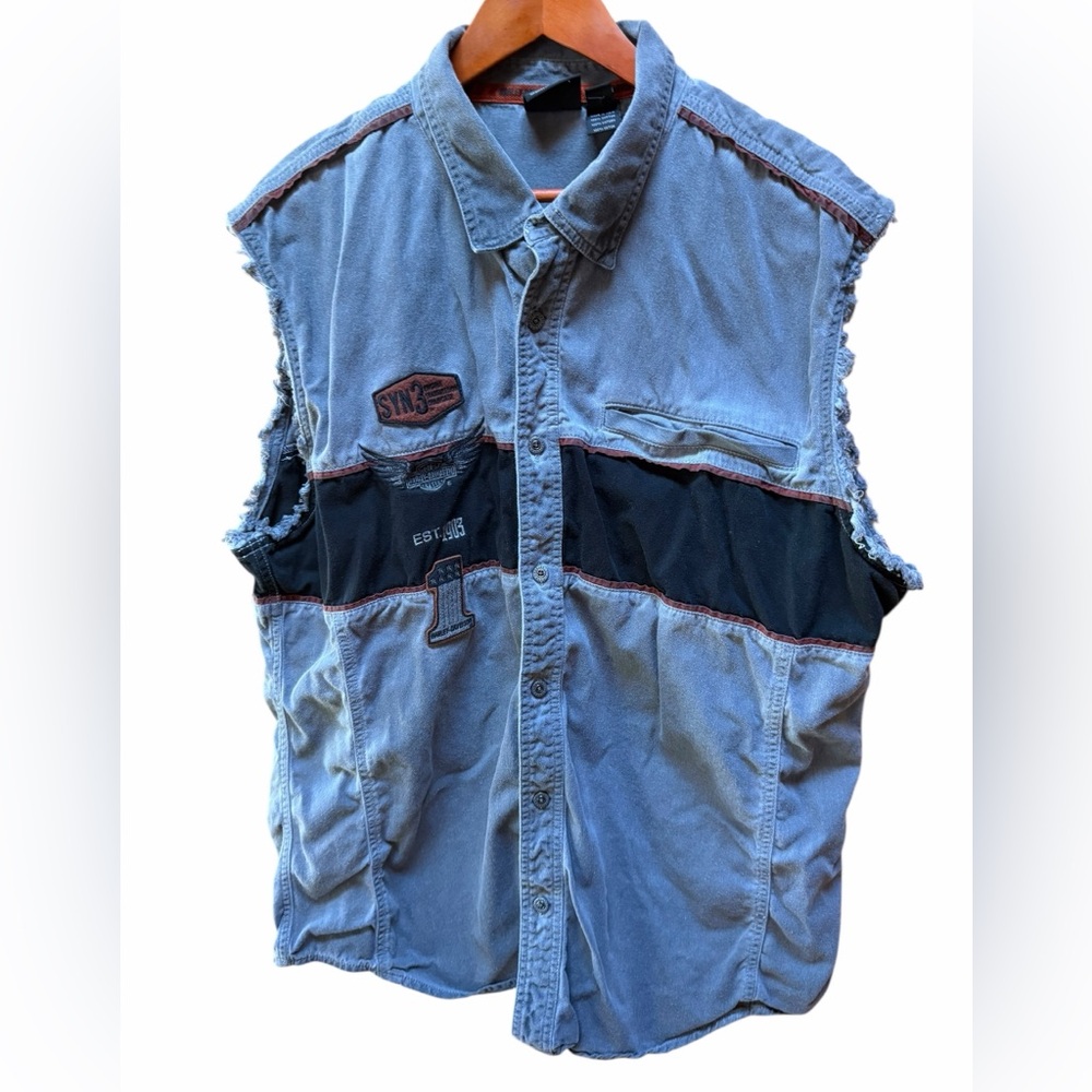Harley-Davidson 100% Cotton Denim Iron Block Blowout Button Down Shirt